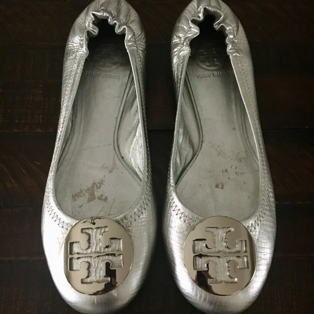 Silver Tory Burch Flats